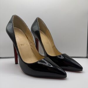 Christian Louboutin Black Patent Leather Pointed Toe Pumps Red Sole Heels Sz 36